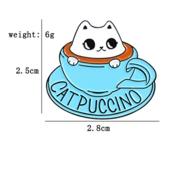 Cat Catpuccino Brooch Pin - Picture 3 of 4